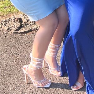 White Strap Up Heels